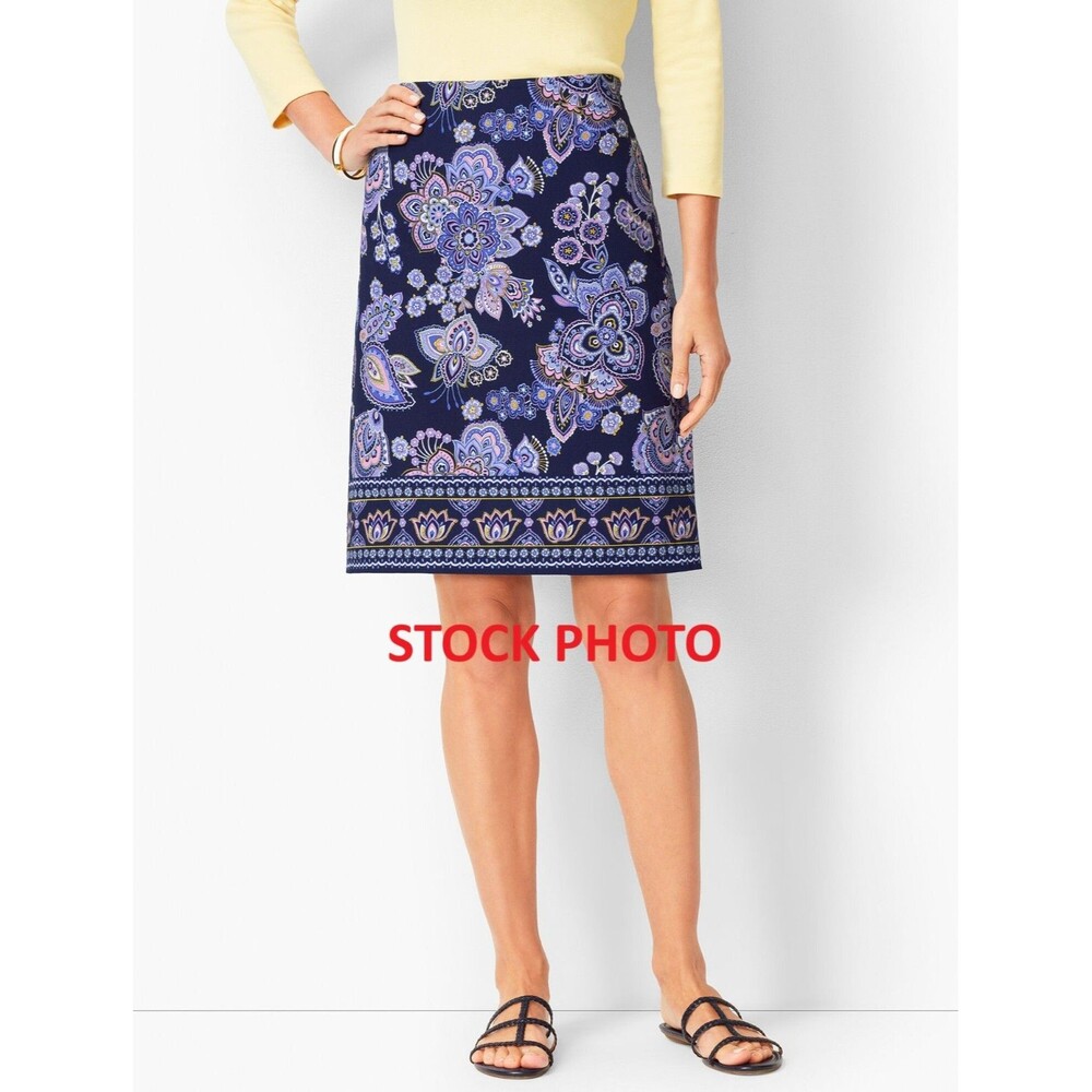 Talbots Paisley Canvas A-Line Skirt Navy Women's 10 Business Casual Coastal Boho - Picture 12 of 12